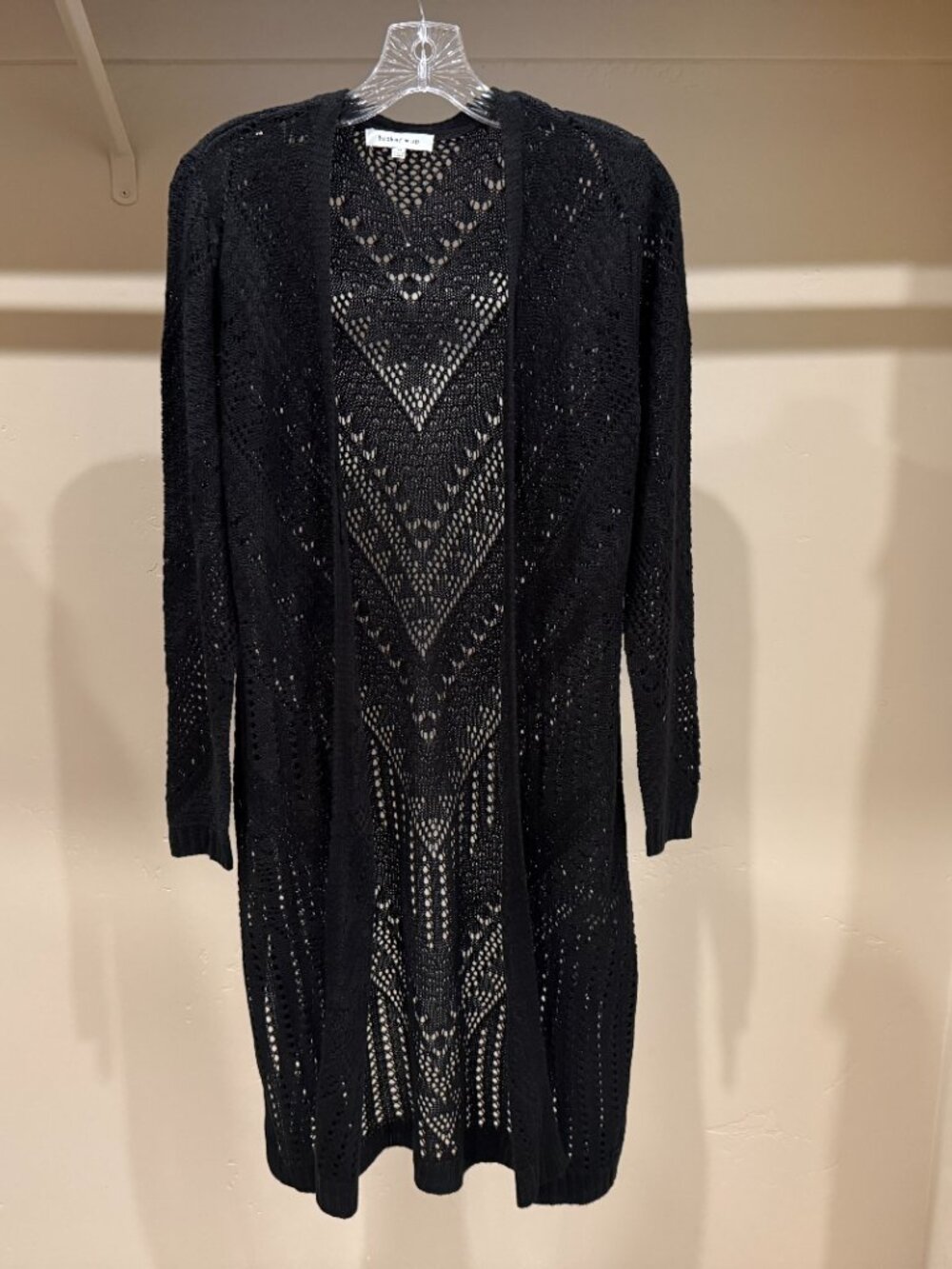 Hooked Up Black Crochet Long Sleeve Cardigan Size Medium NWOT